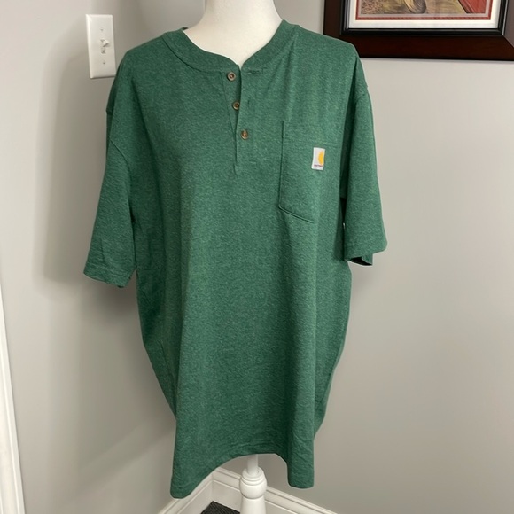 Carhartt Loose Fit Heavyweight Short-Sleeve Pocket Henley T-Shirt Green Size L - Picture 1 of 6